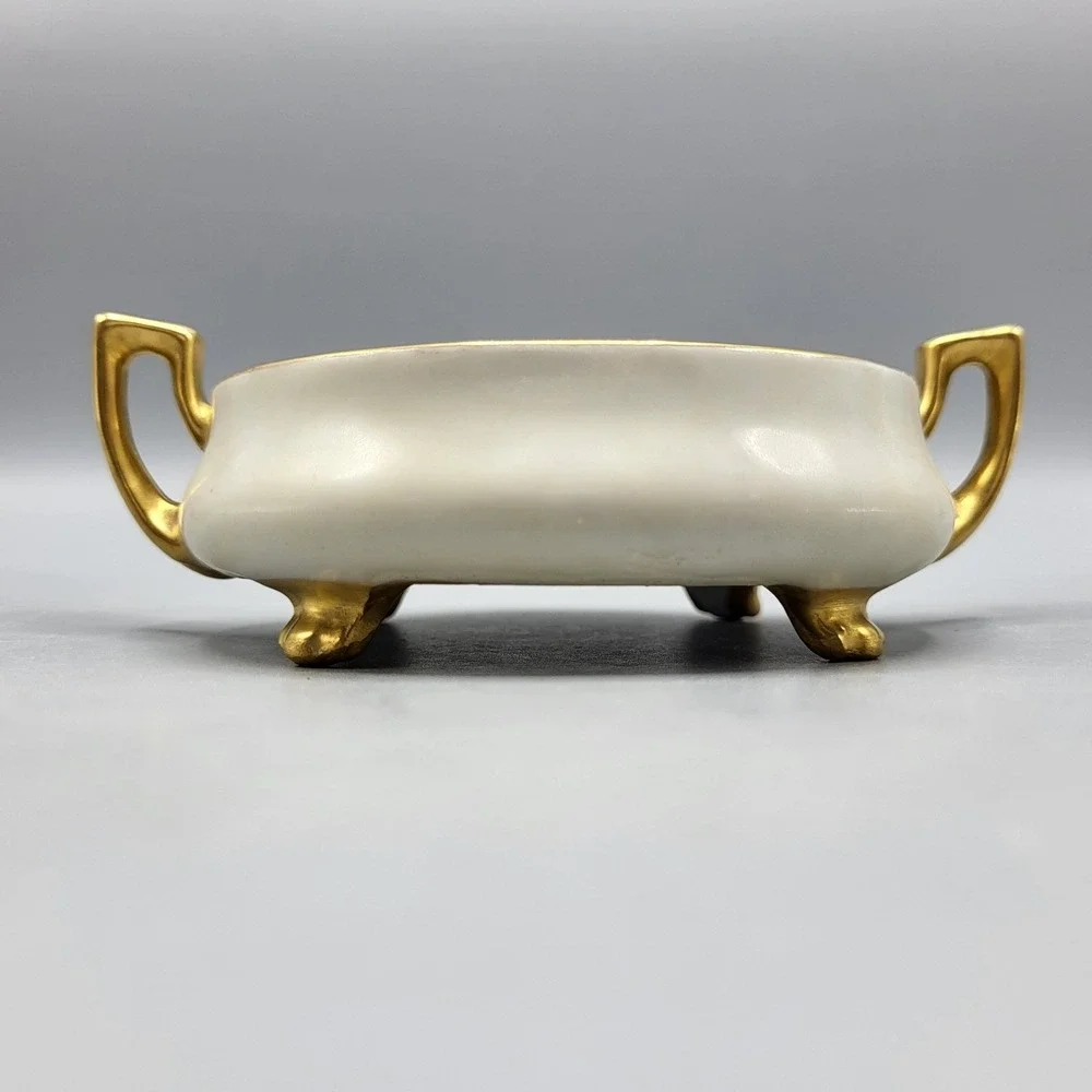 Prov Saxe Germany Trinket Dish Set Vintage Lusterware Gold Trim Footed White